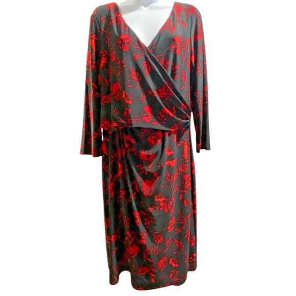 Lauren Ralph Lauren Dresses & Skirts - Lauren Ralph Lauren Dress 16 Surplice Jersey Faux Wrap Black Red Midi